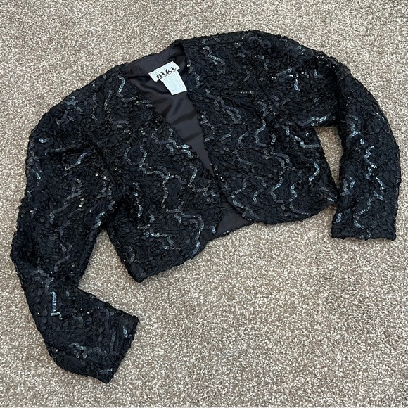 80s vintage black sequin shrug jacket party jacket - sparkle evening jacket - Picture 4 of 9
